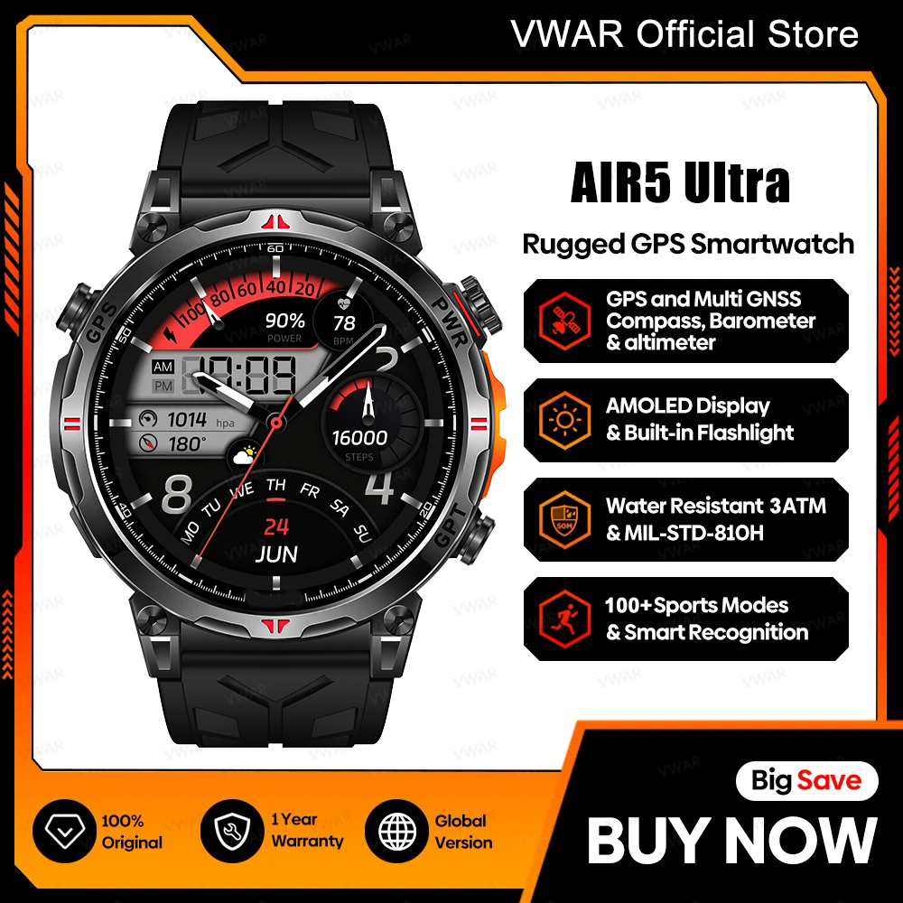 VWAR Air5 Ultra GPS Smartwatch - Watch Vs Smartwatch recensie en prijs